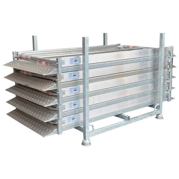 Stockable pallet for trench bridges
